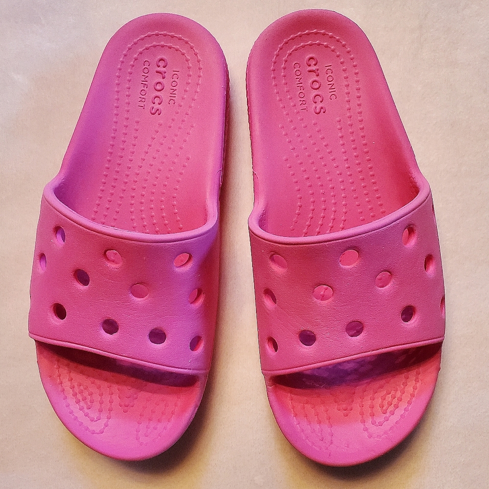 Crocs Pink Slide Children's Girls Size J2 - Picture 4 of 10